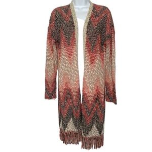 Lucky Brand Long Fringed Chevron Sweater